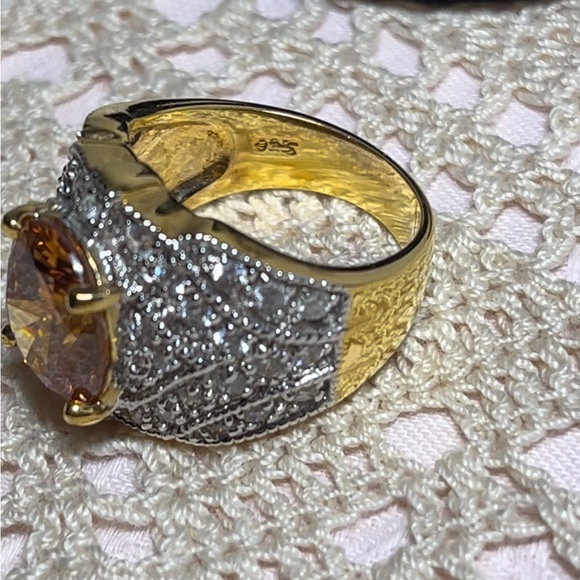 Gold Plated Citrine and Cubic Zirconia Ring, Sz 7 - Picture 3 of 8